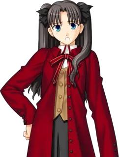😲 Rin Tohsaka Fate/stay night anime, personaje, mujer, morena, coletas, maga whatsapp sticker
