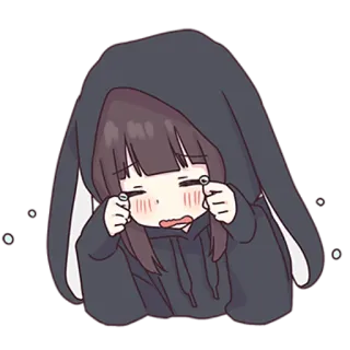 😭 Anime Mädchen, weinend, traurig, Hase, Kapuzenpullover, Cartoon, kawaii whatsapp sticker