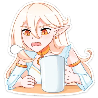 😤 Anime, Elf, Weiblich, Magier, Cartoon, Süß, Weißes Haar, Orange Augen whatsapp sticker