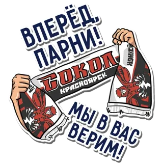🏒 Вперед, Парни! 
 Сокол Красноярск 
 Мы в вас верим! hockey, sokol, krasnoyarsk, russian, sport, fan, cheer, team telegram sticker