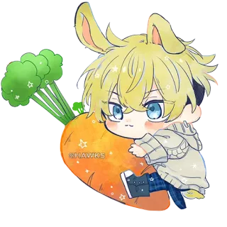 🥕 @HAWKS Anime, Hoạt hình, Chibi, Thỏ, Cà rốt, Dễ thương telegram sticker