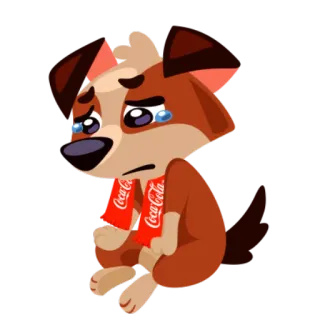 😰 Coca-Cola anjing, sedih, menangis, syal, Coca-Cola, kartun, hewan peliharaan telegram sticker