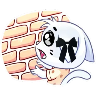 😬 かわいい, 漫画, 動物, リボン, 壁, 猫 telegram sticker