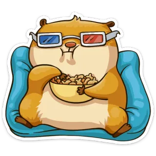 🎥 hamster, óculos 3D, pipoca, assistindo filme, desenho animado, animal telegram sticker