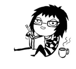 🔮 desenho animado, desenho, escritor, café, óculos, livro telegram sticker