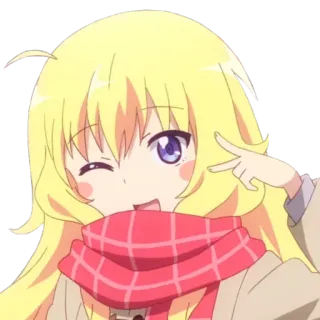 😉 anime, girl, cartoon, cute, kawaii, blonde, wink, peace sign telegram sticker