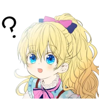 😦 anime, menina, ponto de interrogação, fofa, loira whatsapp sticker