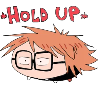 🗣 HOLD UP Espera, Dibujo animado, Pelo naranja, Gafas, Personaje telegram sticker