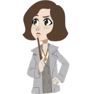 🤔 mulher, varinha, pensando, casaco, personagem whatsapp sticker