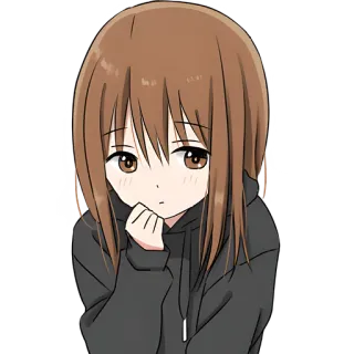 🫢 anime, garota, cabelo castanho, moletom com capuz, fofa, desenho animado, mangá telegram sticker