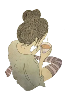 ☕ mulher, café, caneca, meias listradas, relaxada, vintage, ilustração, arte digital telegram sticker