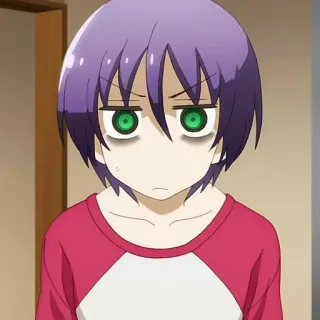 🍁 Anime, Manga, Charakter, lila Haare, grüne Augen, gelangweilt, Ausdruck telegram sticker