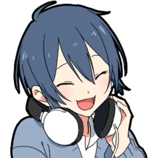 😁 anime, auriculares, sonriendo, alegre, dibujos animados, música telegram sticker