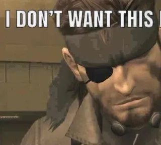 😔 Solid Snake Metal Gear Solid I DON'T WANT THIS jeu vidéo, soldat, personnage, serpent, cache-œil telegram sticker
