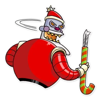 💀 navidad, santa malvado, robot, bastón de caramelo, arma, festivo, fiesta, ira telegram sticker