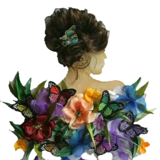 🌹 Frau, Blumen, Schmetterlinge, Kleid, Porträt, Kunst, Schönheit whatsapp sticker
