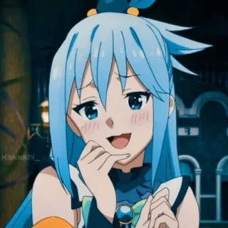 ✨ Aqua Konosuba animé, femme, souriant, joyeux, mignon telegram sticker