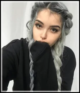 🍁 woman, girl, portrait, gray hair, braids, young adult telegram sticker
