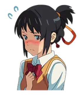 😳 Mitsuha Miyamizu Your Name anime, girl, school uniform, blushing, cute telegram sticker