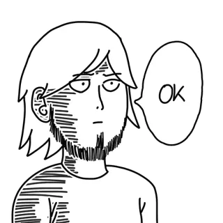 😐 OK โอเค, สีหน้า, การ์ตูน, ภาพสเก็ตช์, ผู้ชาย, เครา telegram sticker