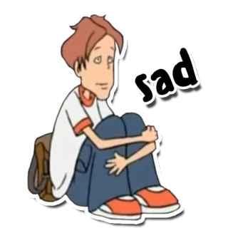 😞 sad buồn, hoạt hình, bé trai, thiếu niên, đang ngồi telegram sticker