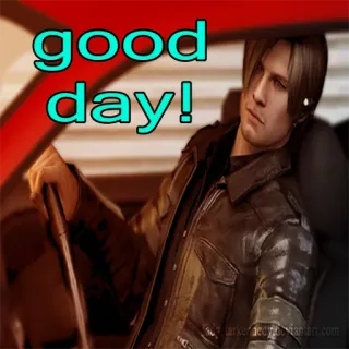😊 Leon Scott Kennedy Resident Evil good day! gra wideo, resident evil, miłego dnia, postać, leon s. kennedy, pozdrowienie whatsapp sticker