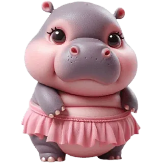 😔 hipopotam, słodki, kreskówka, zwierzę, różowy, tutu telegram sticker