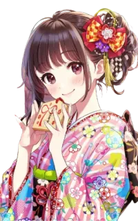 😋 ragazza anime, kimono, giapponese, carina, tradizionale, festival telegram sticker