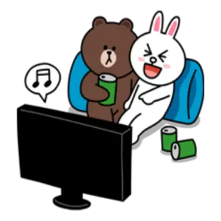 🖥 Brown Bear, Cony Rabbit персонажи, друзья, телевидение, отдых, диван, медведь, кролик, музыка whatsapp sticker