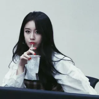 🥀 woman, drinking, long hair, korean, asian, portrait whatsapp sticker