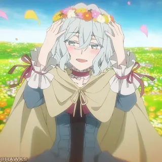 ❄️ anime, ragazza, fiori, corona di fiori, carina, all'aperto telegram sticker
