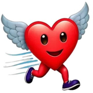 ❤️ trái tim, đôi cánh, chạy, emoji, tình yêu, nhanh whatsapp sticker