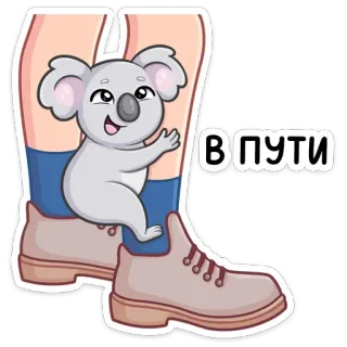 🏃‍♂️ В ПУТИ коала, ботинки, путешествия, животное, милый telegram sticker