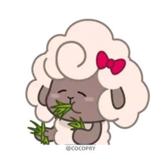 😋 sheep, animal, cartoon, cute, grass, eating telegram sticker