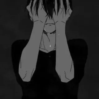 🖤 sad, crying, anime, depressed, emotional, grayscale whatsapp sticker