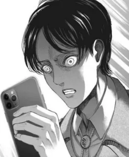 🎭 Eren Yeager Attack on Titan Anime, Manga, Eren, Ataque a los Titanes, Personaje, Teléfono, Impactado telegram sticker