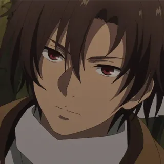 💥 anime, retrato, personagem, cabelo castanho, olhos vermelhos telegram sticker
