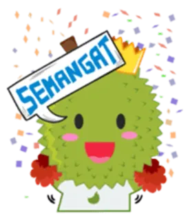 🎉 SEMANGAT Durian, Owoc, Kreskówka, Konfetti, Radosny telegram sticker