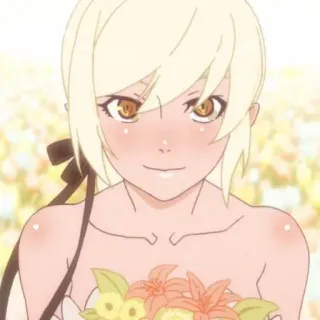 🤍 Kiss-Shot Acerola-Orion Heart-Under-Blade Monogatari Series Аниме, Персонаж, Кисс-шот, Цветы, Блондинка, Портрет whatsapp sticker