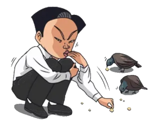 🤔 pria, jongkok, burung, memberi makan, merpati, kartun, stiker telegram sticker