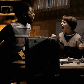 💃 Stranger Things festa, arrabbiato, tv, eccitato, bambini telegram sticker