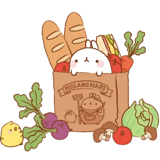 🍅 Molang MOLANG MART bunny, kawaii, cute, bag, food, market, shopping telegram sticker