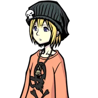 👀 Neku Sakuraba The World Ends with You anime, video game, skull, beanie, blonde hair, The World Ends with You telegram sticker