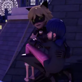 👩‍❤️‍💋‍👨 Chat Noir Miraculous: Tales of Ladybug & Cat Noir cat noir, marinette, ladybug, peluk, teman, kartun whatsapp sticker