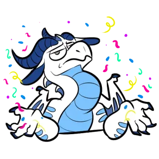 🎉 龙, 卡通, 派对, 彩带, 疲惫, 蓝色, 白色 telegram sticker