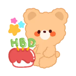 🐻 HBD urso, feliz aniversário, bolo, fofo, estrelas, aniversário telegram sticker