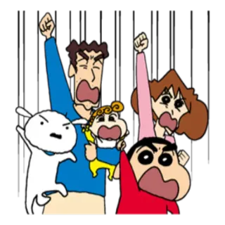 🙋 Shin-chan Nohara Crayon Shin-chan anime, familia, dibujos animados, emocionado, puño en alto whatsapp sticker