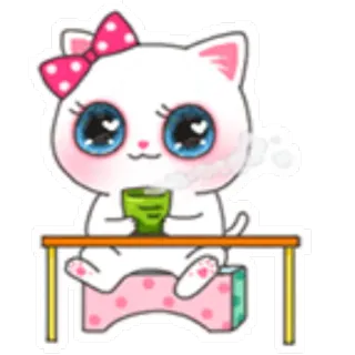 ☕ chat, chaton, mignon, thé, dessin animé, kawaii telegram sticker
