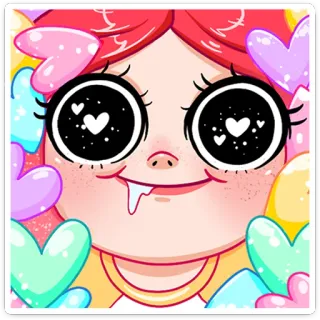 🤤 cartoon, cute, hearts, character, girl whatsapp sticker