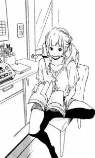 😶 anime, girl, manga, teen, book, sketch, drawing, illustration telegram sticker